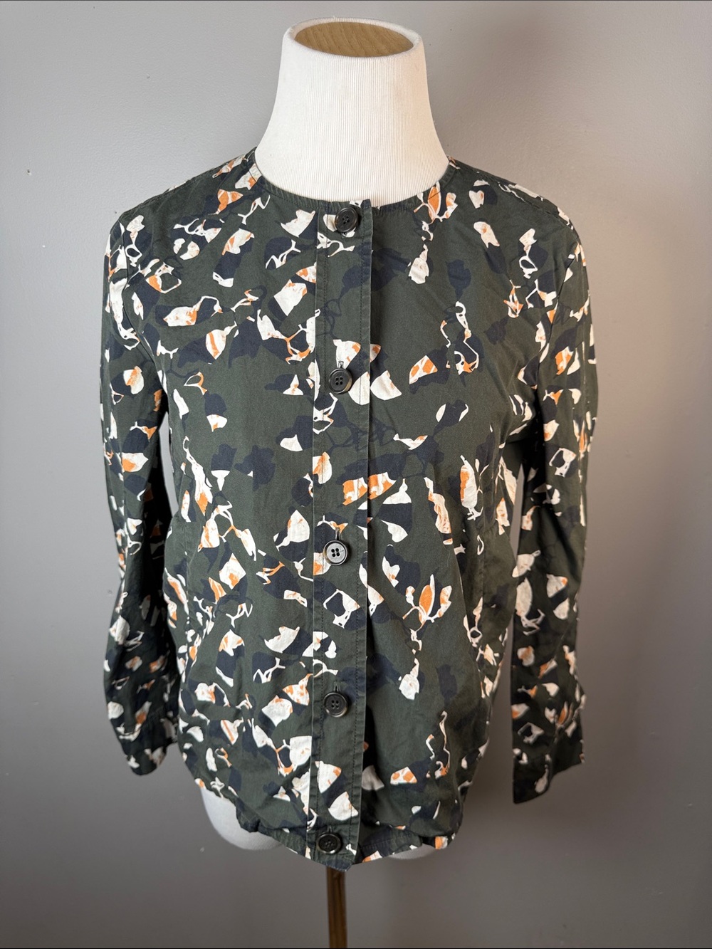 Women’s Olive Green Printed Button-Front shirt
